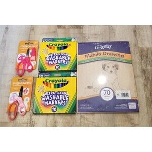 Lot Of 2x Crayola Markers 2x Fiskars Scissors Manilla Paper School Supplies